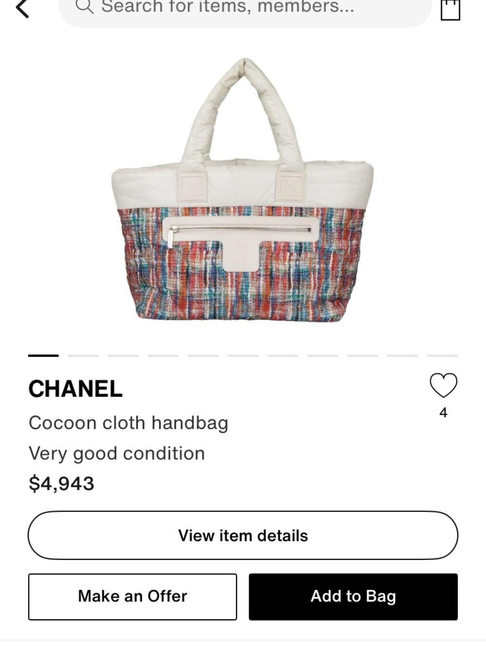 CHANEL Purse  Ivory and Multicolor Tweed Quilted Tote Coccoon Purse